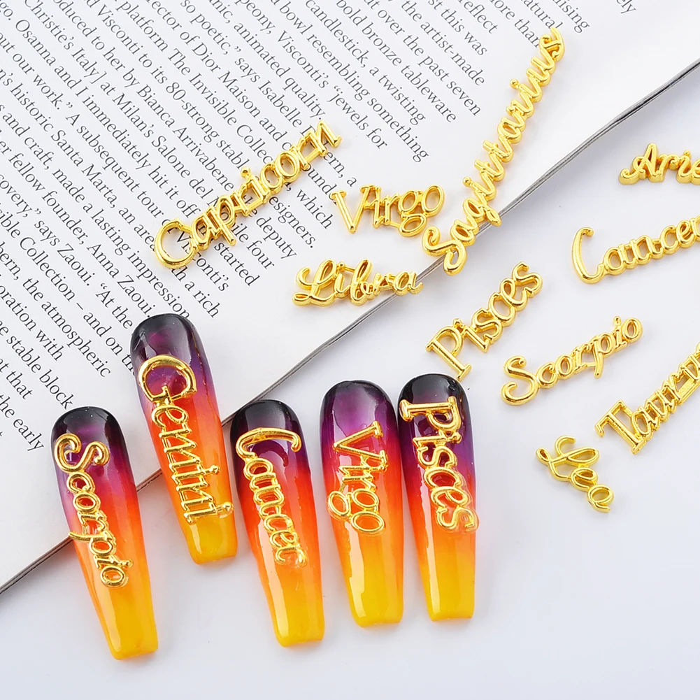 Constellation 3D Gold Metal Metallic Letters Sign Nail Art Charms In Bulk For Nails