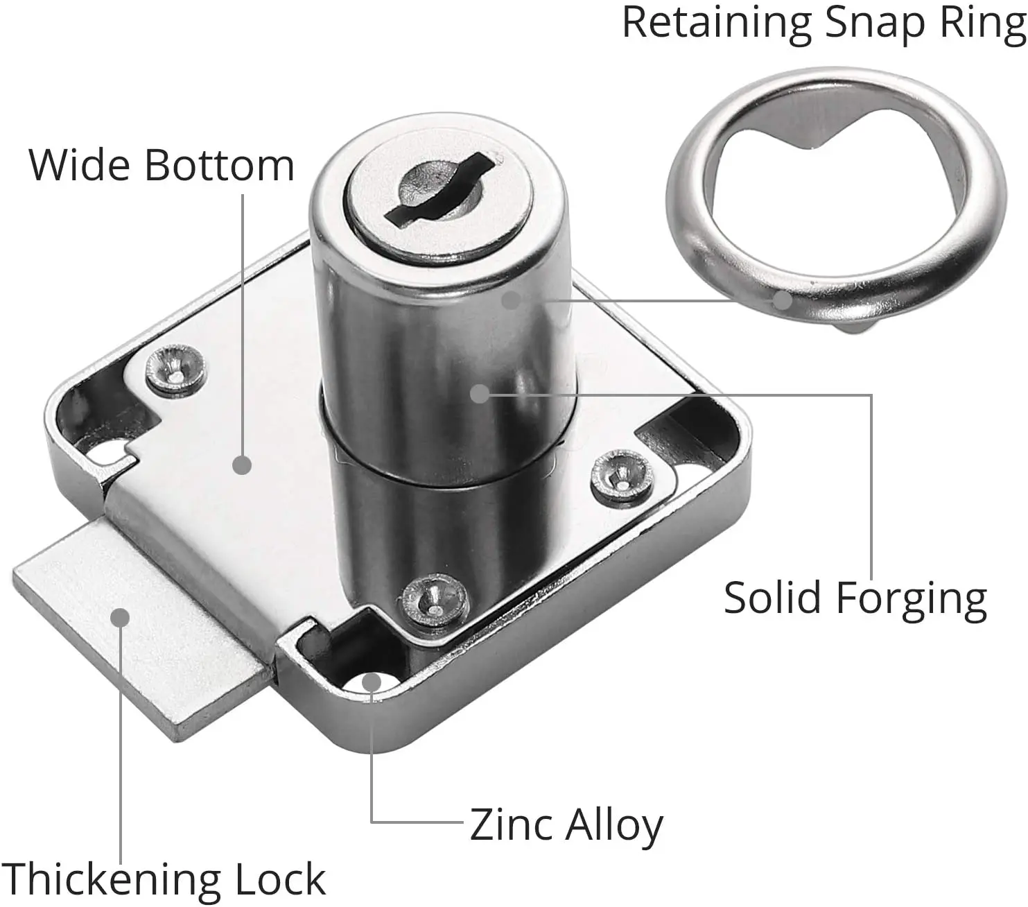 zhenzhi Cupboard Drawer Lock Zinc Alloy Cam Security Lock Screw-on furniture locks with cylinder, locking plate and keys