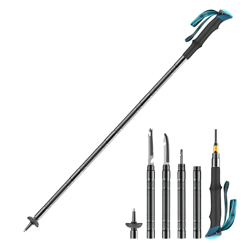 TL011 Adjustable multifunctional aluminium alloy trekking hiking poles survival foldable walking stick