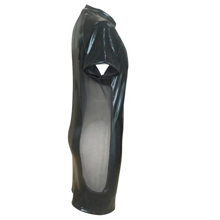 PoeticExist Men T-shirts and Shorts Onesie PU Leather Underwear Men High Cut Bodysuit