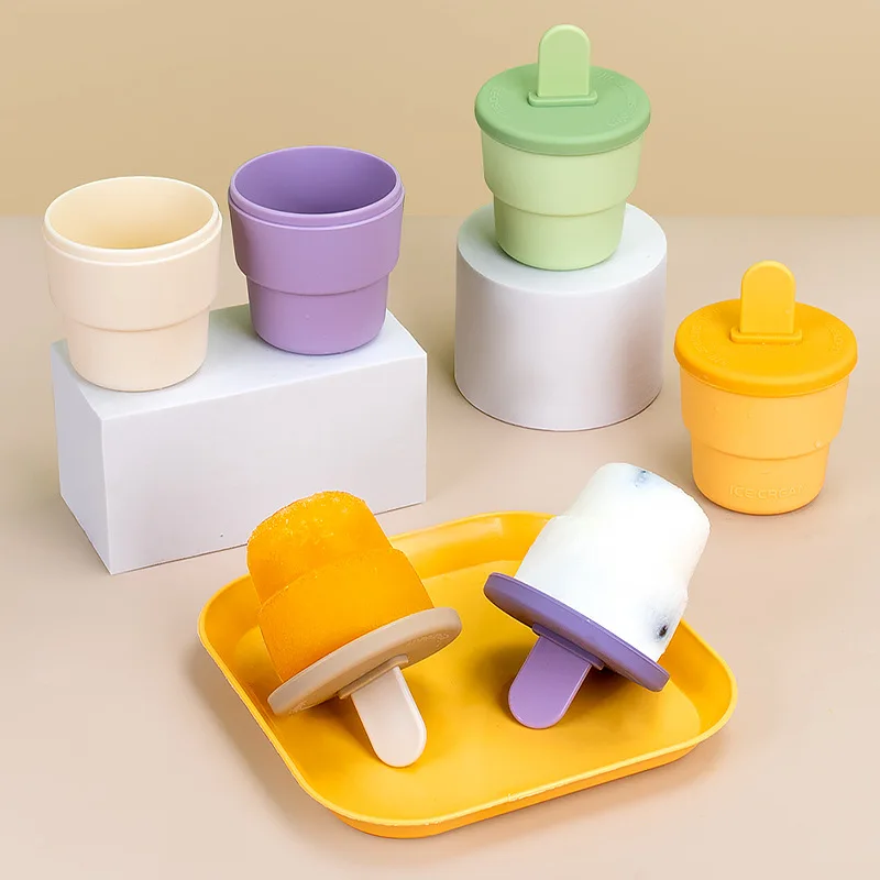 THEONE Cute Custom Silicone Ice Cream Popsicle Mold Cup for Baby Children With Stick