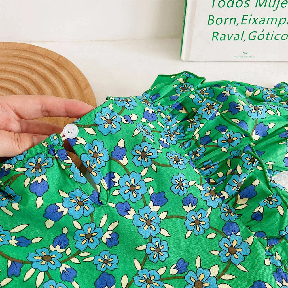 Bear Leader Summer Flower Girls Dresses Lace Short Sleeve Princess Dress Party Birthday Costume Vestidos New Green Kids Clothes