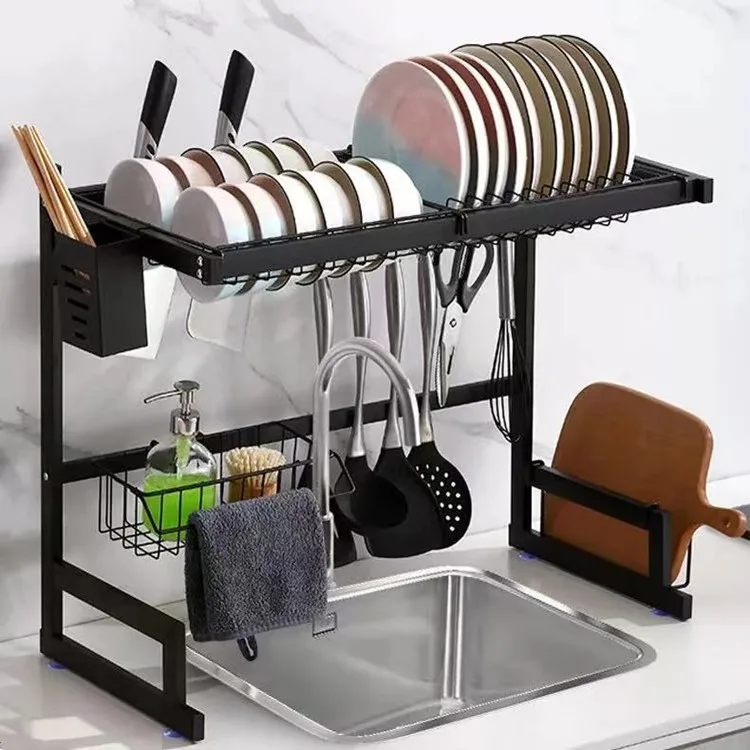  New Products Kitchen Standing Over The Sink Storage Organizer Two Tiers Iron Of Dish Drainer Drying