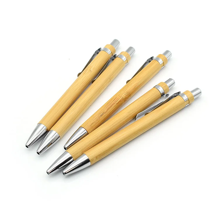 Promotional Gift Retractable Bamboo Pen 1mm Black Blue Sustainable Ballpoint Pen With LOGO