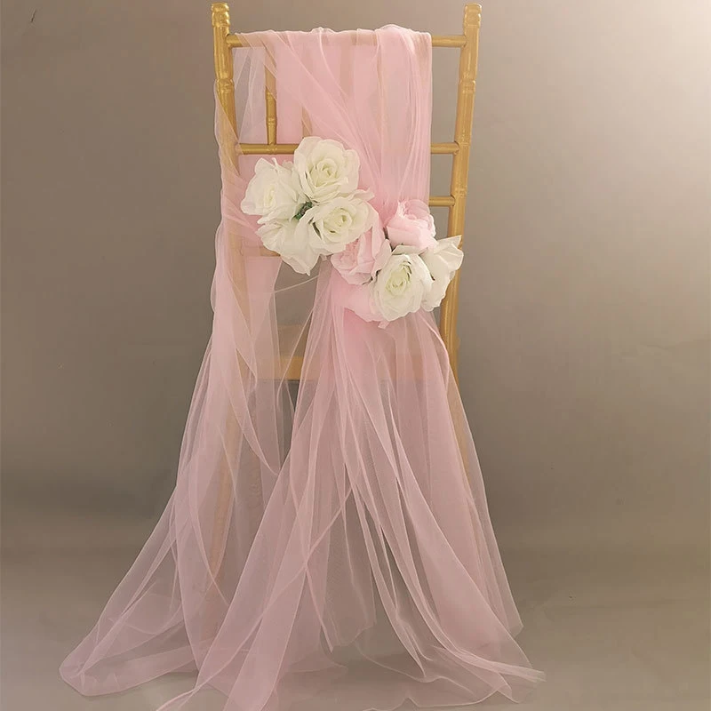 Wholesale Shining Romantic Design Wedding Decoration Pink Tulle Mesh Chair