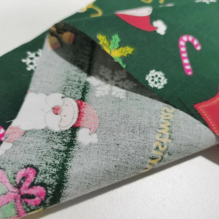 New Arrival Organic Cotton Woven Fabric Christmas Twill Decorative Fabric Santa Printed Pure Cotton Fabric