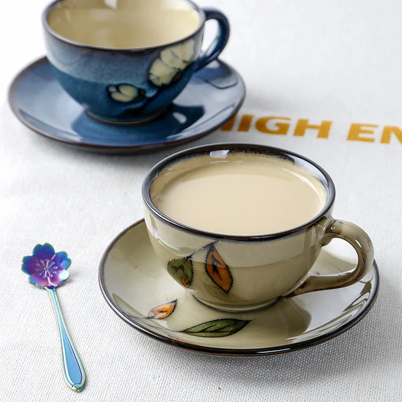 Hot Selling Customized Ceramic Stoneware Household Coffee Cup Set With Saucer & Hanging Ear