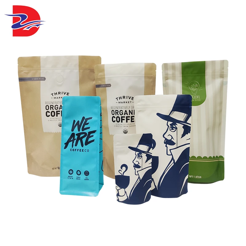 Стоячий мешочек с индивидуальным принтом, кофейные пакеты с клапаном, пакеты для пищевых продуктов, пакеты для переработки