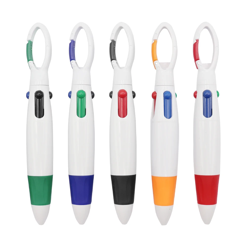 2021 Hot sale custom logo multicolor cheap plastic 4 color in 1 color keychain shape ball point hang neck pen