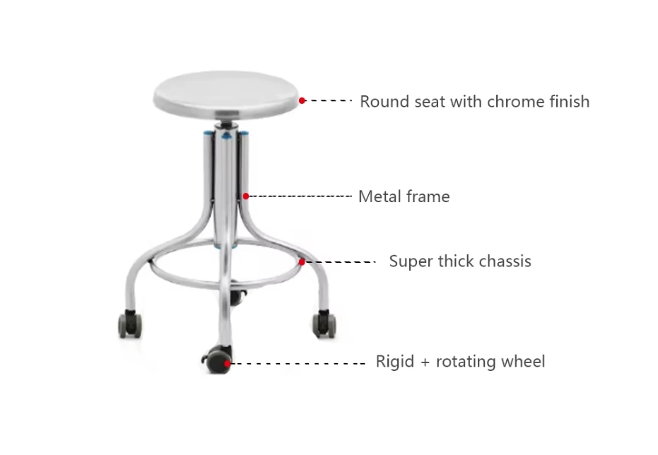 High quality stainless steel nurse stool Round stool with four corners and wheels medical surgical stool experimental chair