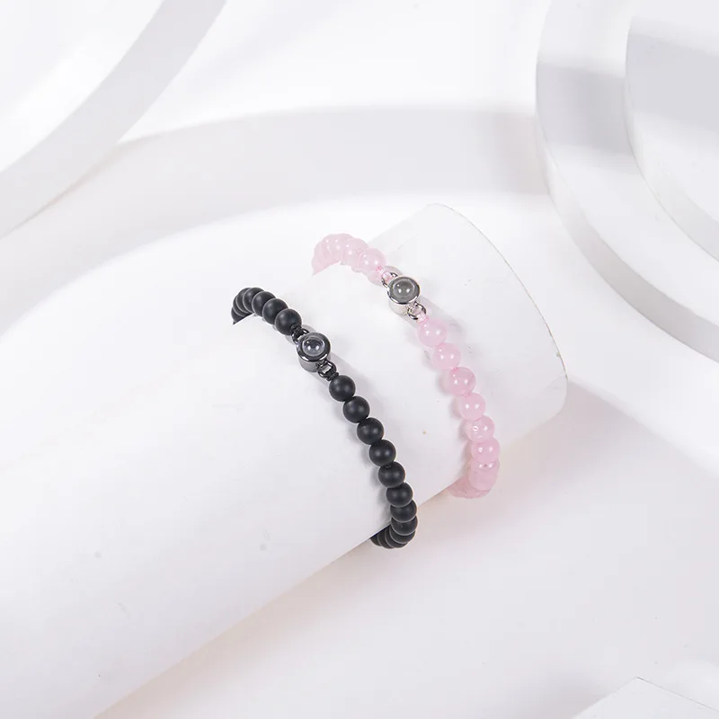 2023 Fashion hit I love you crystal frosted bead natural stone couple text projection bracelet