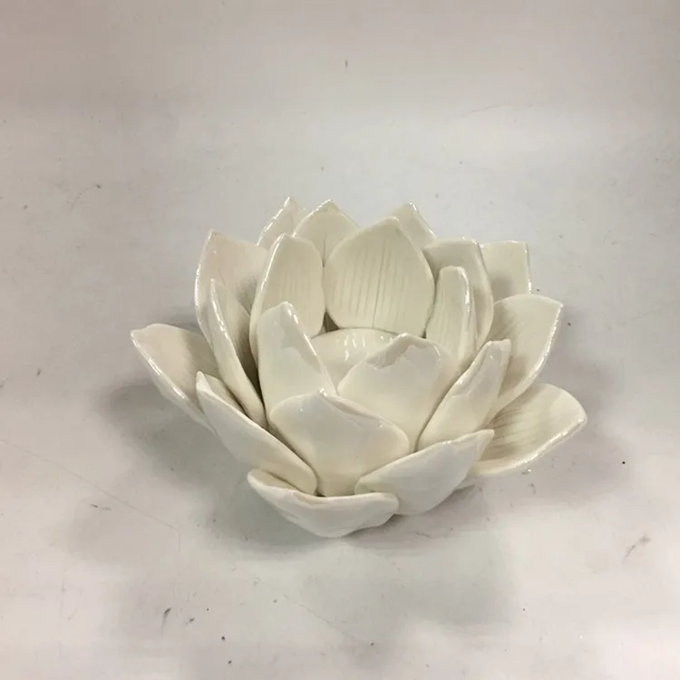 Shiny Pink Handmade Crafts Porcelain Lotus Candlestick For Gift Home Decoration