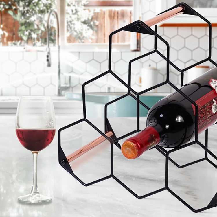 Honeycomb Style 6 Bottles Metal Standing Wine Rack Holder