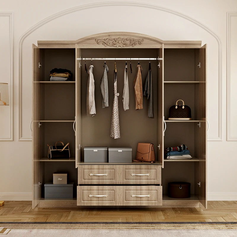 hot sale 4 doors plastic board wardrobe kids  modern bedroom wardrobes 2 meter customized wooden  wardrobe furniture