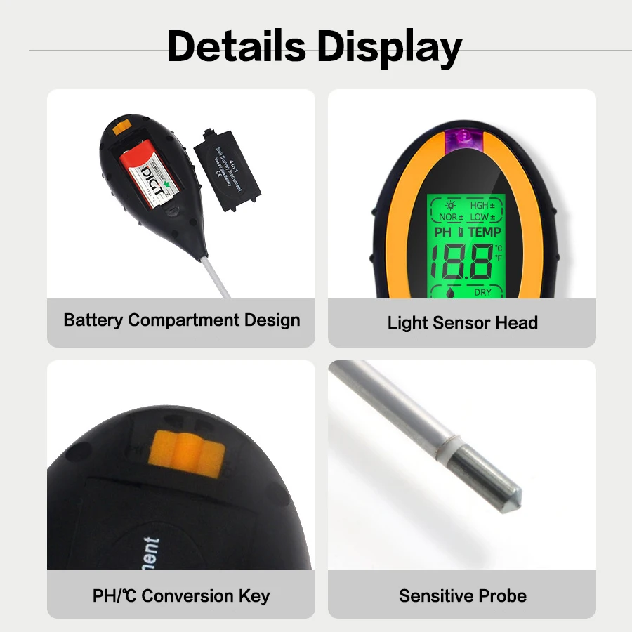 digital plant temperature soil moisture sensor 70 mm with digital display cute speedy ph moisture light content tester
