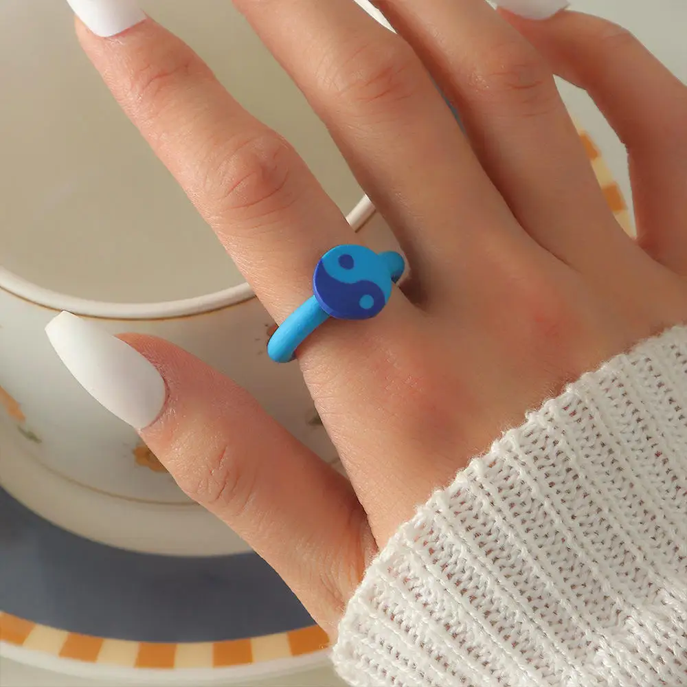 Summer Cute Animal Flower Jewelry Colorful Acrylic Polymer Clay Rings