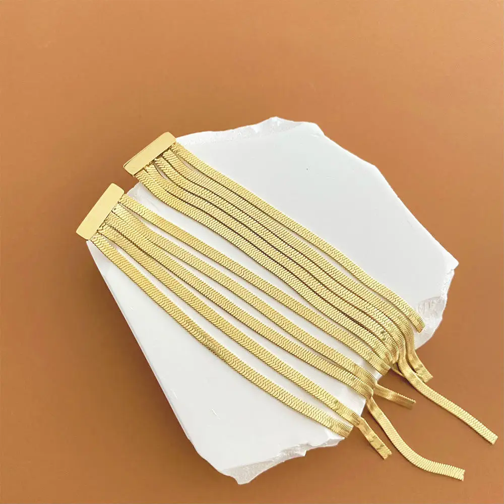 Summer New Fashion Jewelry 18K Gold Plated 316l Stainless Steel Long Tassel Snake Chain Pendant Earrings Girls Ladies Bijoux