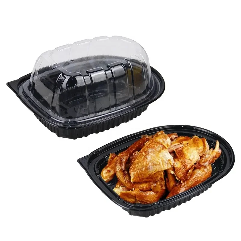 custom Made Rotisserie Chicken Carrier Takeaway Packaging Box Plastic Roast Chicken Container with PET/OPS Lid