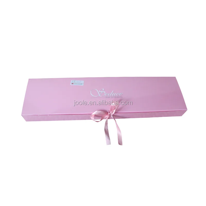 Elegant design hair extension wig packaging boxes tie packaging bo with ribbon satin