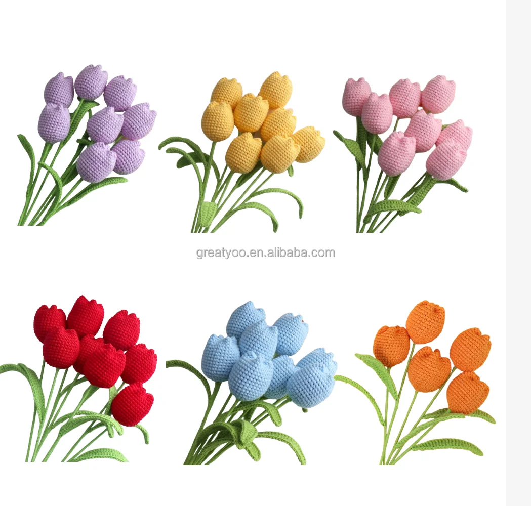 Crochet Flowers And Leaves Artifical Knitted Flower Bouquet Pot Bulk Decoration Wedding Small Wholesale Crochet Flowers