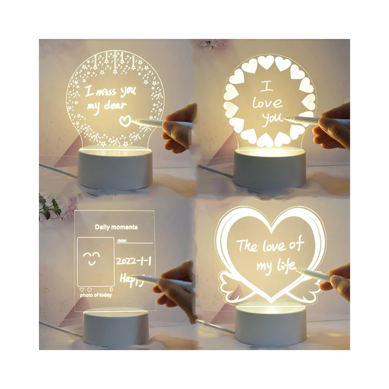 Hot Sale Free sample DIY Effect Acrylic 3d Decoration Led Illusion Lamp with pen Creative Message Board Night Light