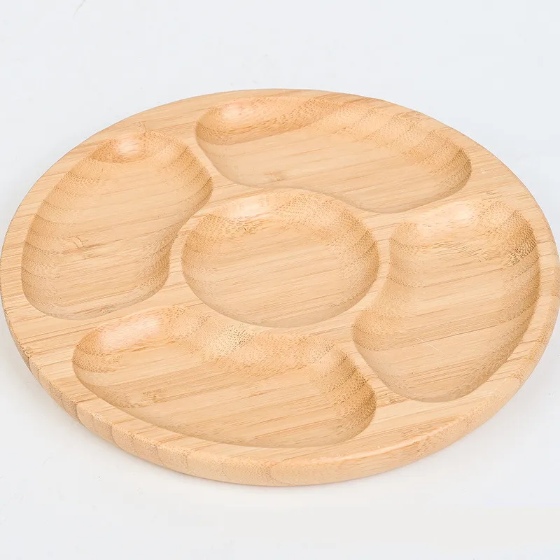 Wholesale bamboo wooden serving trays wholesale food snack fruit plate custom logo round square trays for home kitchen
