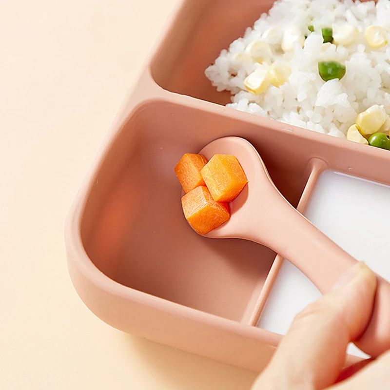 22 x 17cm Rectangular Partitioned Dinner Plate Baby Feeding Training Solid Food Bowl Silicone Snack Food Supplement Bowl