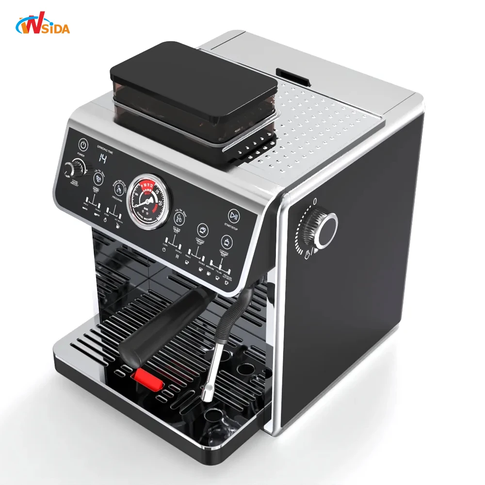 Wsida Coffee Maker Grinder Semi Espresso Machine Professional 1500W Coffee Boiler 1300W Steam Boiler Portable Coffee Maker