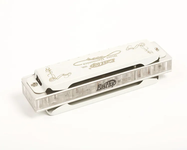 Hot sale EASTTOP 10 holes professional white color blues harmonica(T008L)