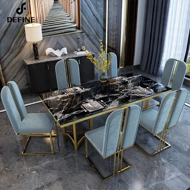 2022 Hot Seller  Stainless Steel Strong Leg Marble and Sintered Stone Table Top Dining Table Set