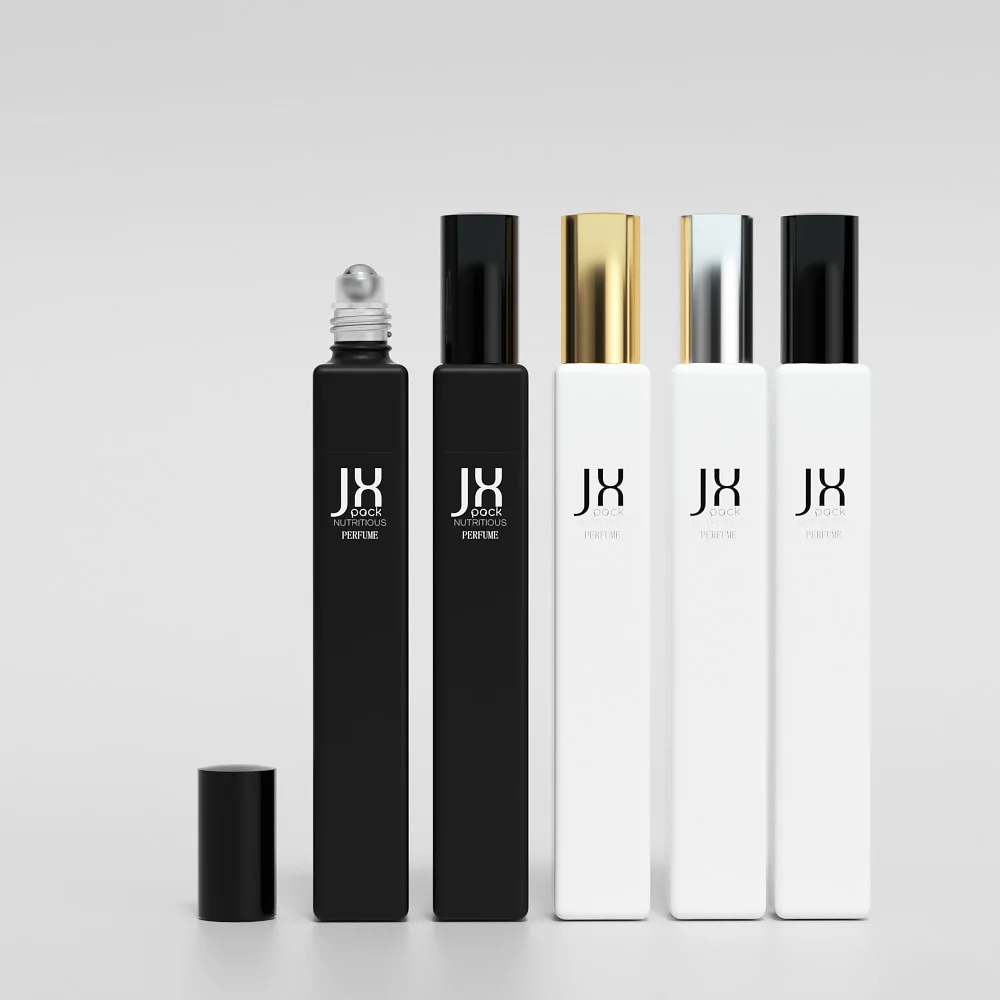 10ml 15ml 30ml portable small tall long matte black white perfume roll on bottle square glass perfume roller bottle