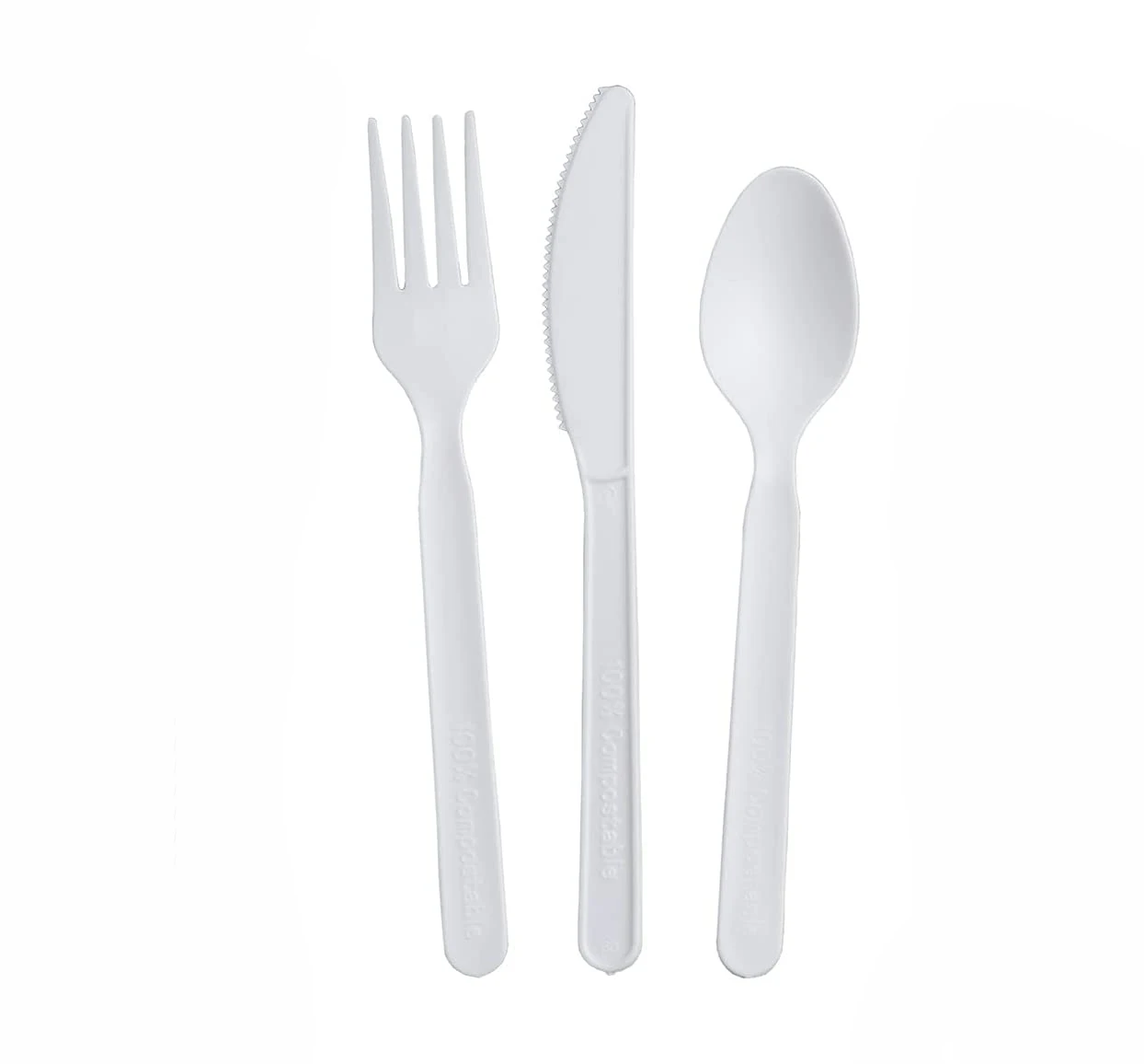 Compostable Cutlery Set Disposable Biodegradable Utensils White Durable Cornstarch Flatware disposable Fork Knife spoon