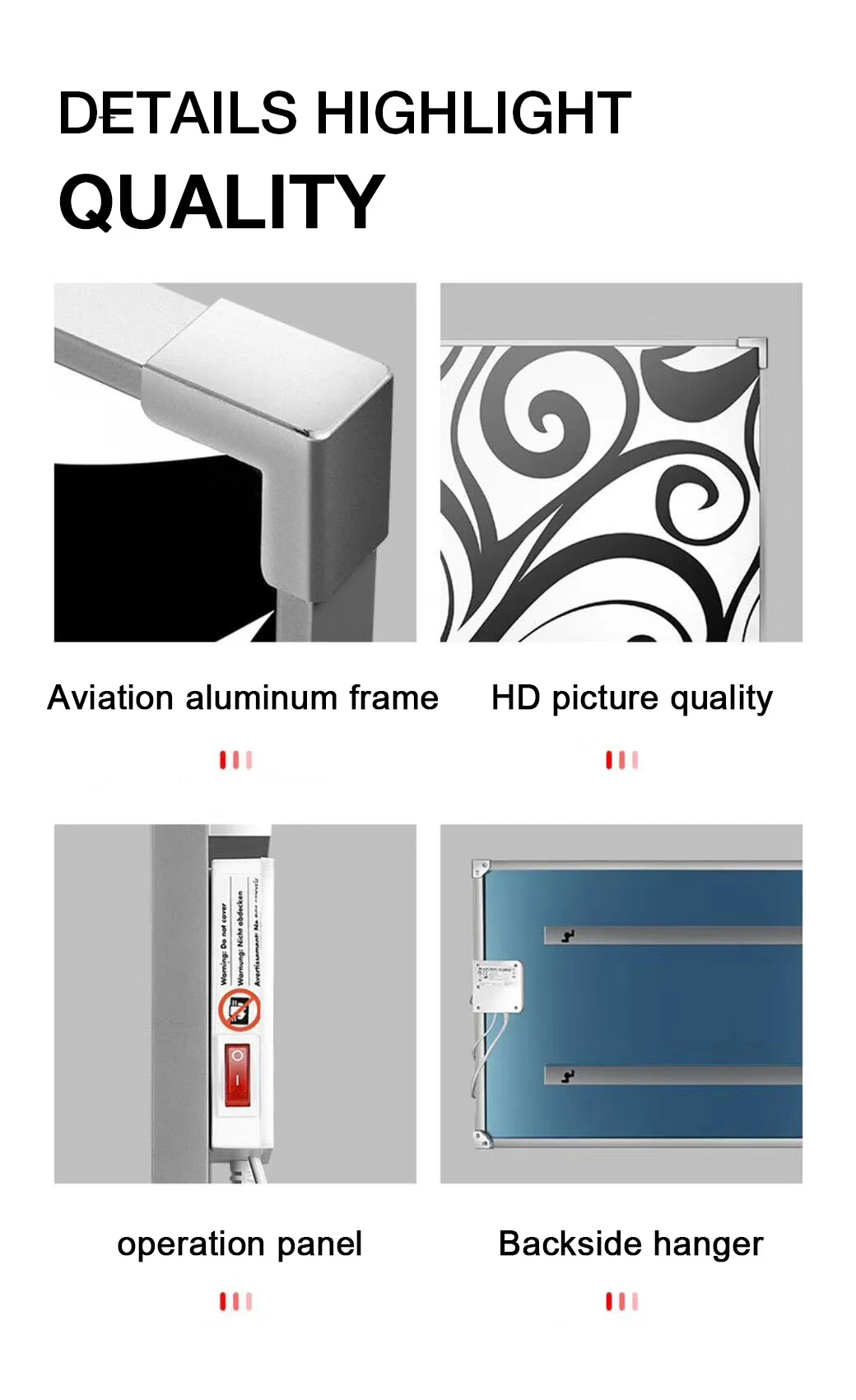 600W Bathroom New ERP Carbon Crystal Wall Far Infrared Carbon Heating Heater Panel