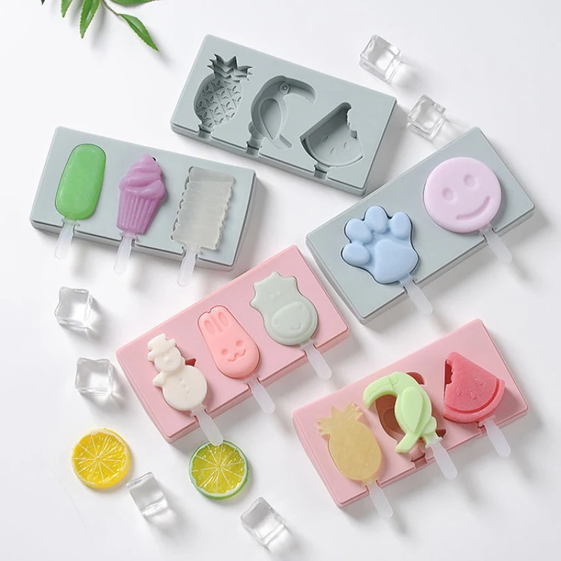 4 Cavities Silicone Freezer Ice Cream Mold Candy Bar Making Tool Juice Popsicle Molds Children Pop Lolly Tray Ice Cube Maker/