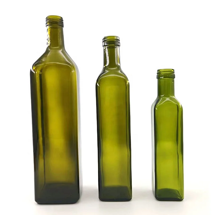 750ml 500ml 250ml tinted glass vinegar bottles luxuriant customize olive oil square bottle 1 liter light green glass with lid