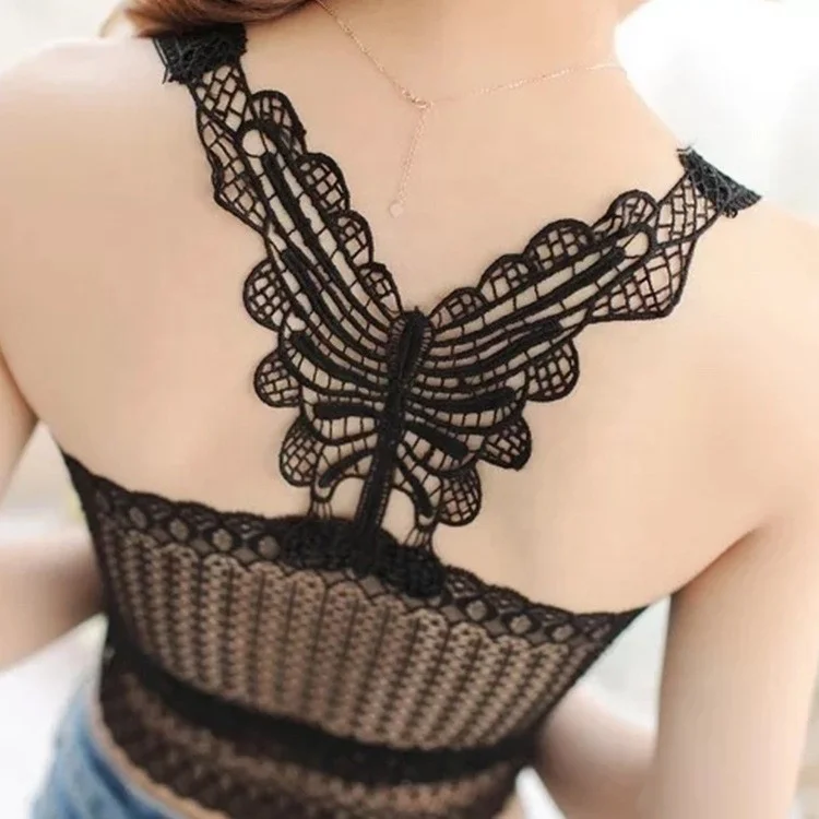 
good price seamless Lingerie Sexy Beauty Back Halter Female Young girl embroidered lace shoulder strap tube top bra 