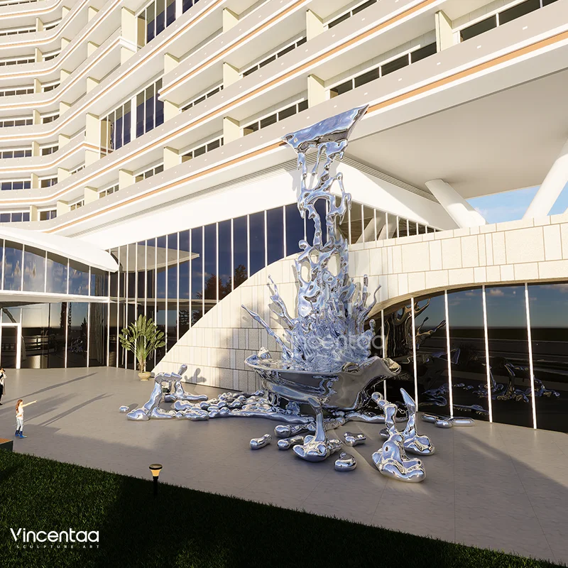 Modern garden decor stainless steel water drop sculpture for hotel decor