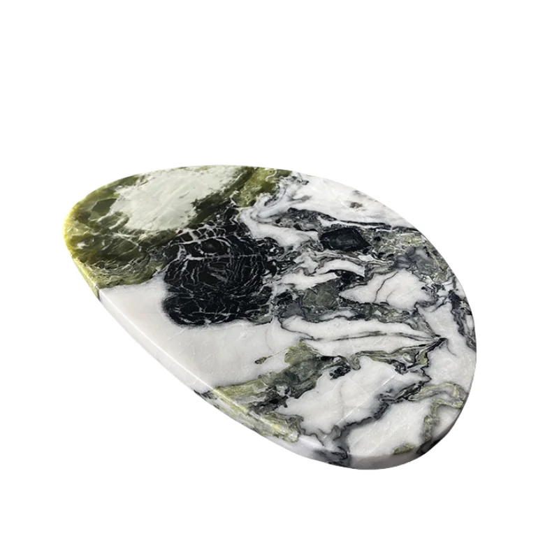 stonekocc Italian Luxury Natural Marble Cold Jade Goose Egg-shaped Tray Trinket Catchall Tray for Perfume Food Plate Slate