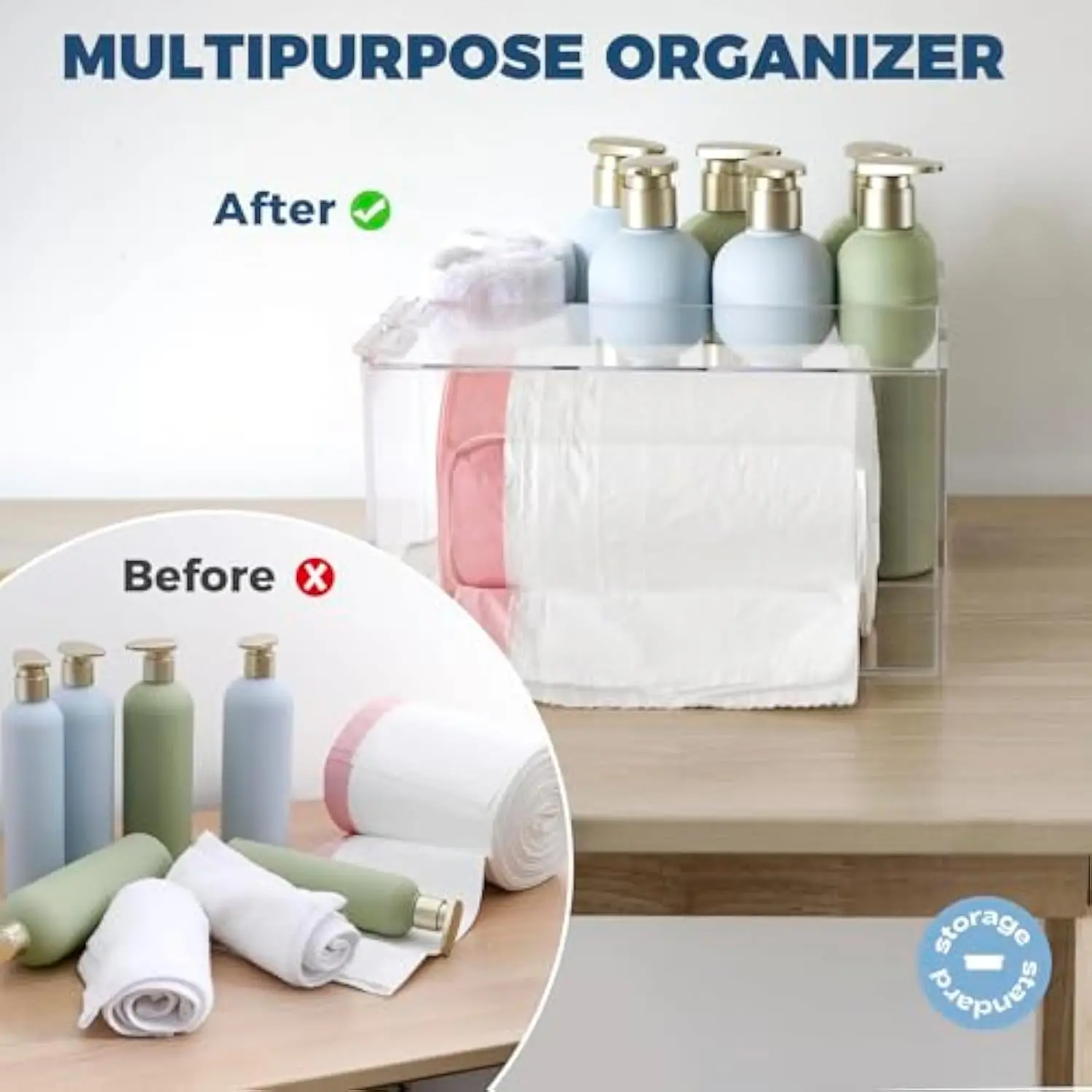 2 in 1 Large Acrylic Trash Bag Storage Dispenser Clear Trash Bag Dispenser with Lid