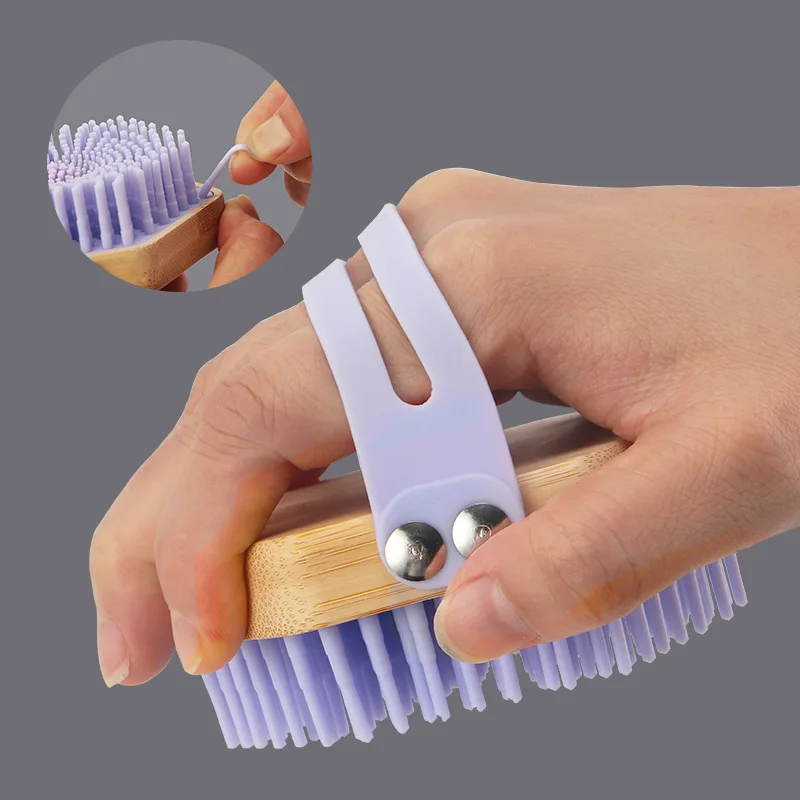 CM Hexagonal Solid wood handle brush in silicone hair bath and body Massage And Wash Hair Tool