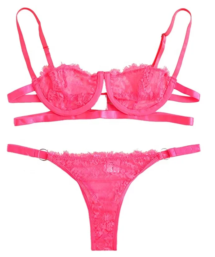 2022 New arrival pink red black bikini sea beach holiday sexy girl women lace hollow see through erotic lingerie