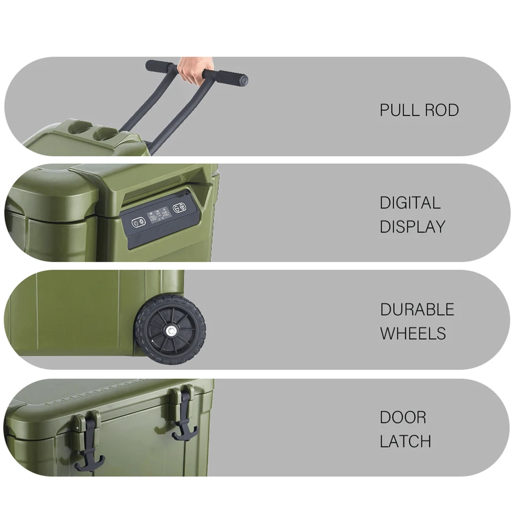 45L dual zone 12v 24v DC compressor refrigeration wheeled suitcase type camping refrigerator