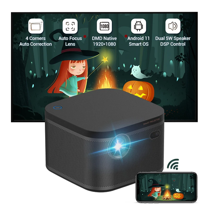 Hotack Wholesale 7000 High Lumens Full HD 1080P Smart Android WIFI Mini Portable LED DLP Projector 4K