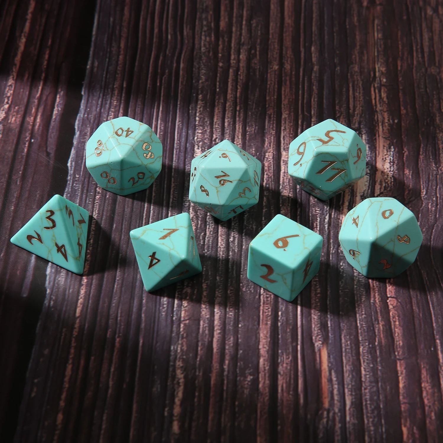 
Wholesale Turquoise exercise dice set polyhedral dungeons and dragons stone dice 7 pcs set font Z06 