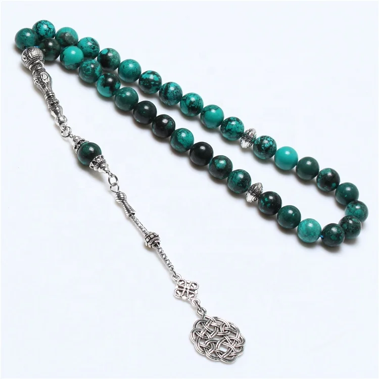 Factory Sale Natural Turquoise Stone Allah Tasbeeh Subha Muslim Rosary Islamic Prayer Beads