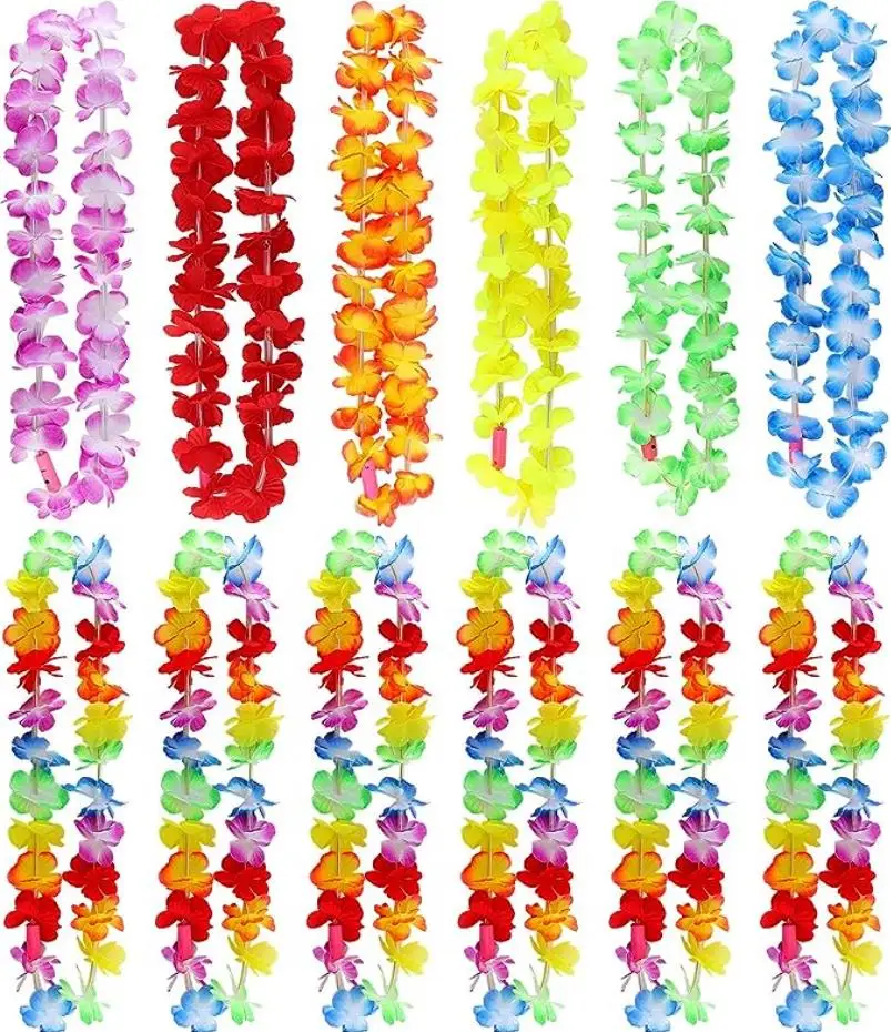 LED Hawaiian Leis Light Up Flower Necklace Luau Rainbow Tropical Hawaiian Beach Party Carnival Decorations
