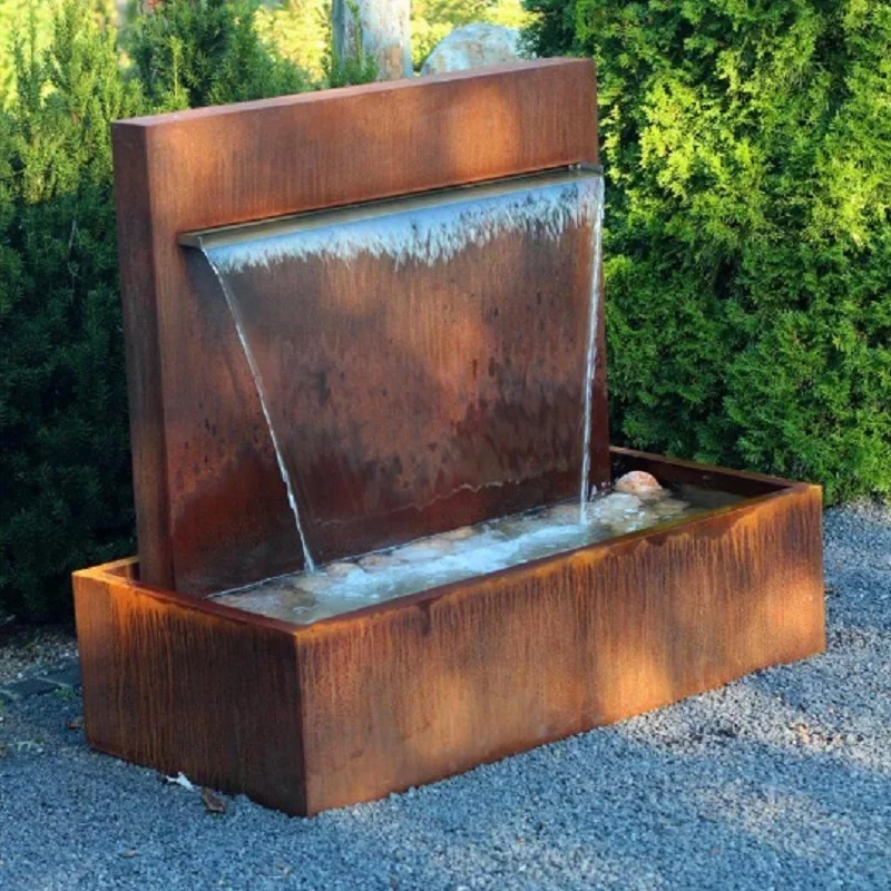 Large Corten Steel Pool Fountain and Waterfall