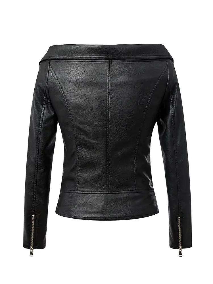 2019 Fashion Genuine Leather Coat Short Style Sheepskin Women Leather Jacket off shoulder
