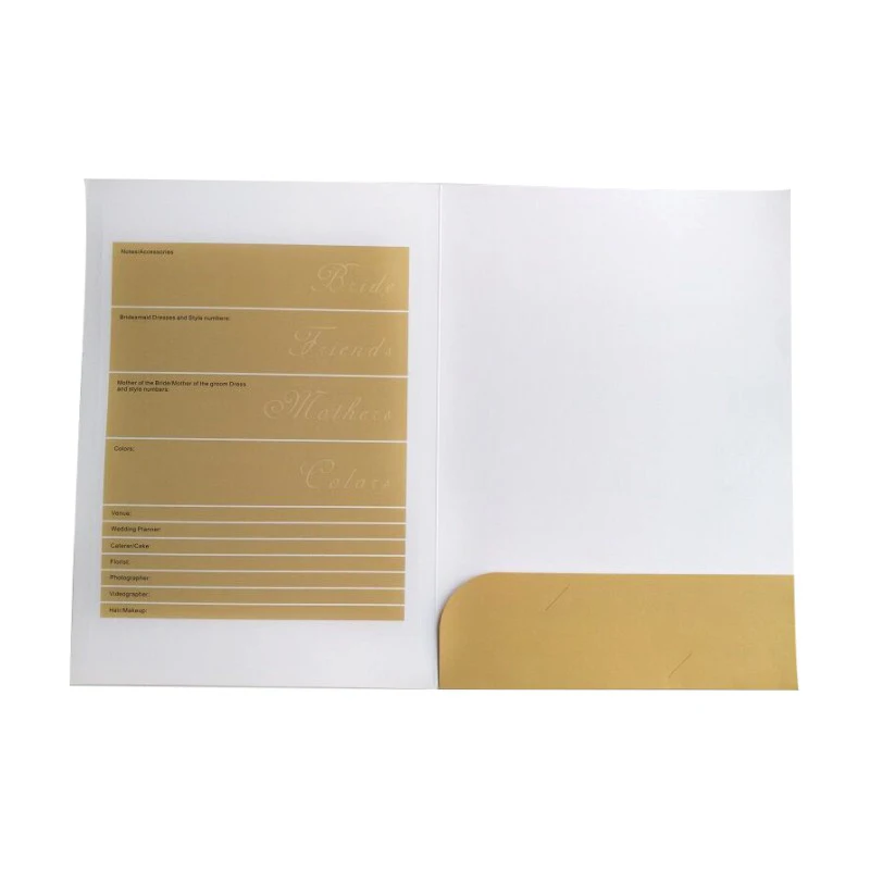 Fast production time custom file folder file organization art paper 300gsm pockets with business card slots