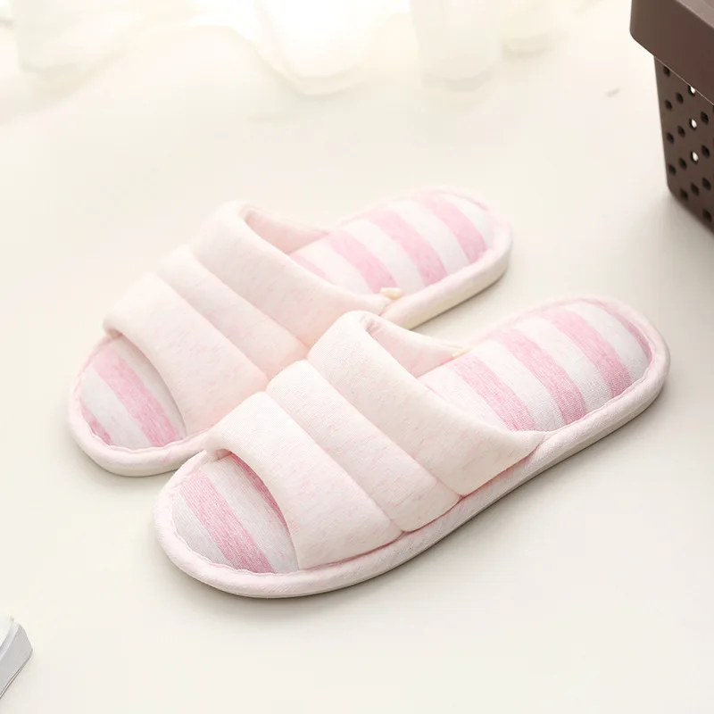 Home knitted fabric cotton men and women couple non-slip slippers indoor home slippers wholesale